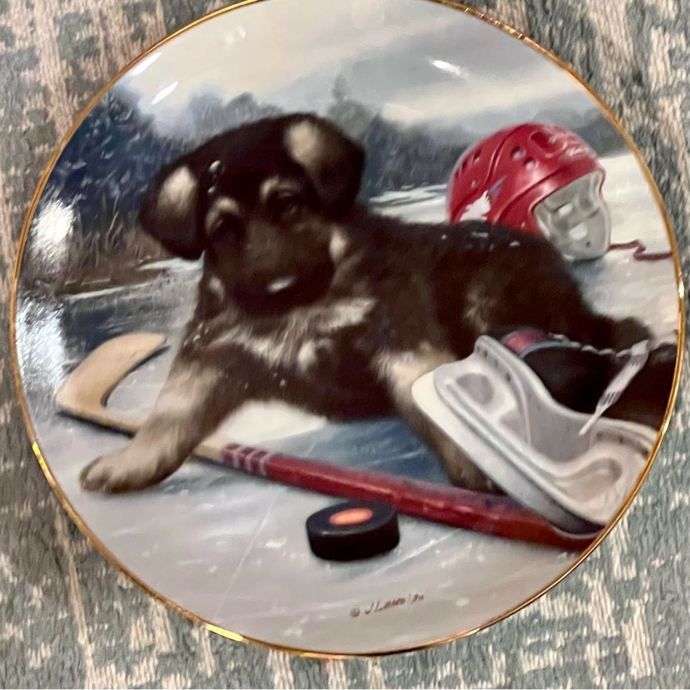 Slap Shot By Jim Lamb From Good Sports Plate Collection Hockey Puppy 1990
